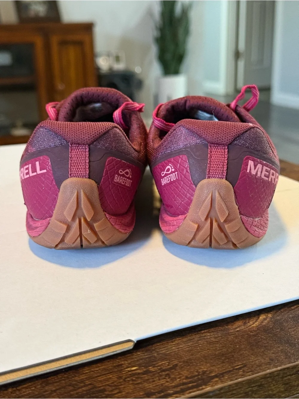 Merrell Vapor Glove Women’s Athletic Sneakers in Burgundy and Pink